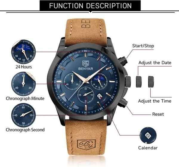 BY BENYAR Mens Watches Analog Quartz Chronograph Waterproof ...
