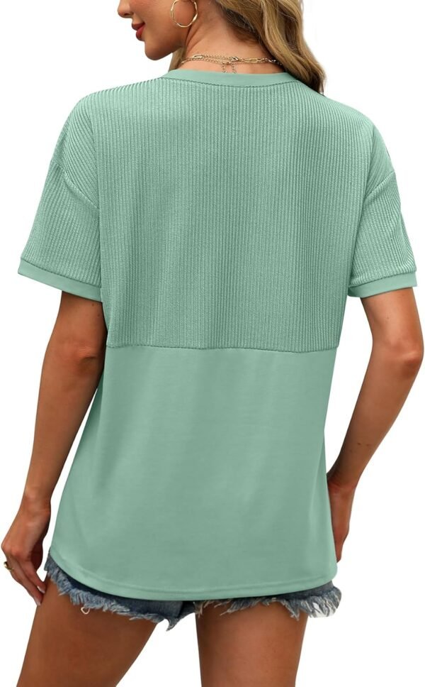 WIHOLL Womens Casual Crew Neck Ribbed Tops Short Sleeve T Sh...