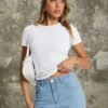 Trendy Queen Womens Basic T Shirts Summer Tops 2025 Crop Sho...