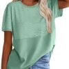 WIHOLL Womens Casual Crew Neck Ribbed Tops Short Sleeve T Sh...