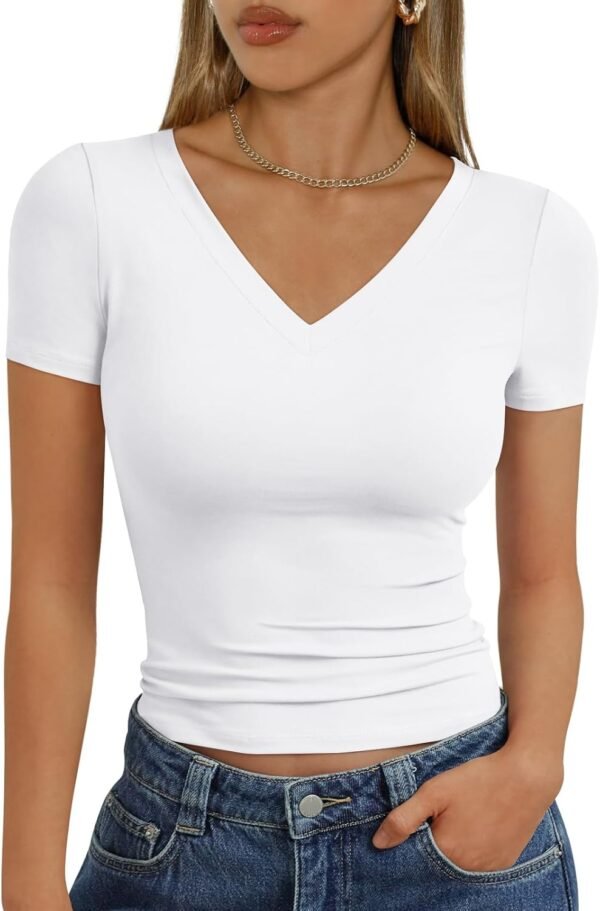 Trendy Queen Womens Basic V Neck Short Sleeve T Shirts Slim ...
