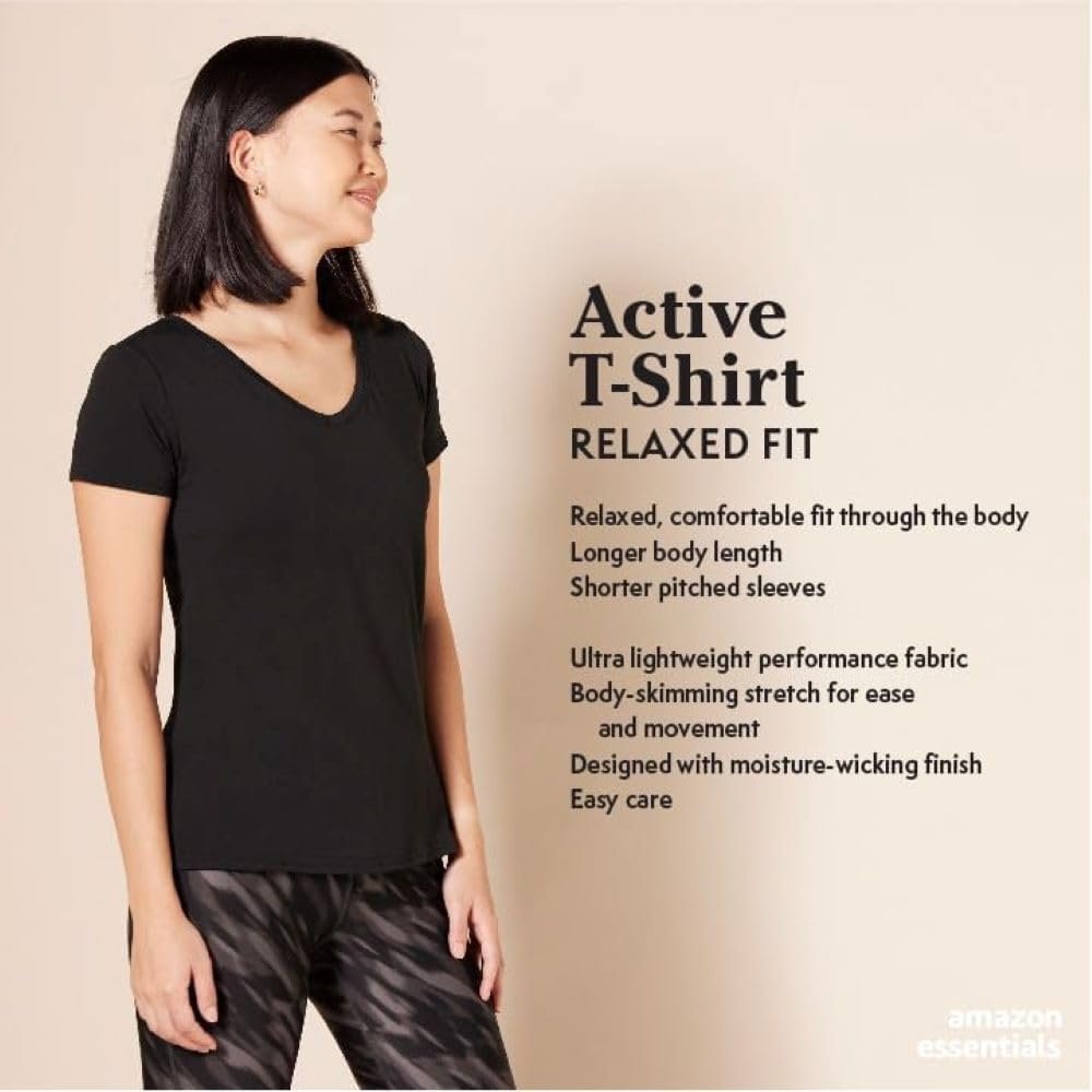 Amazon Essentials Women's Tech Stretch Short-Sleeve V-Neck T... - Image 2