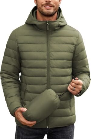 COOFANDY Mens Packable Puffer Jacket Lightweight Hooded Insu...