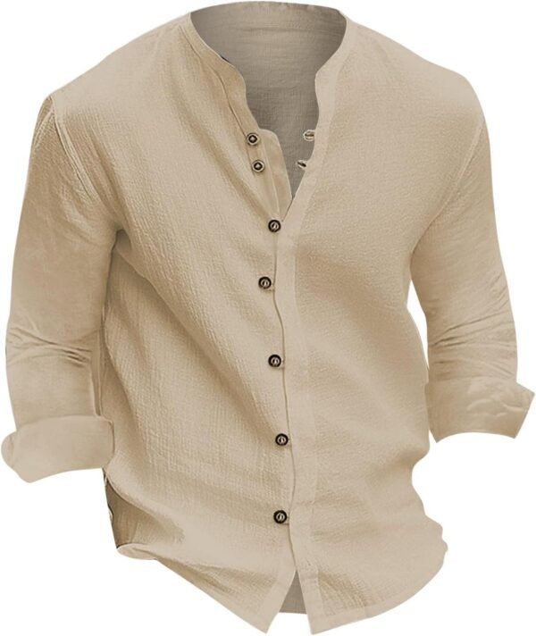 Mens Cotton Linen Shirts Vintage Lightweight Button Down Blo...
