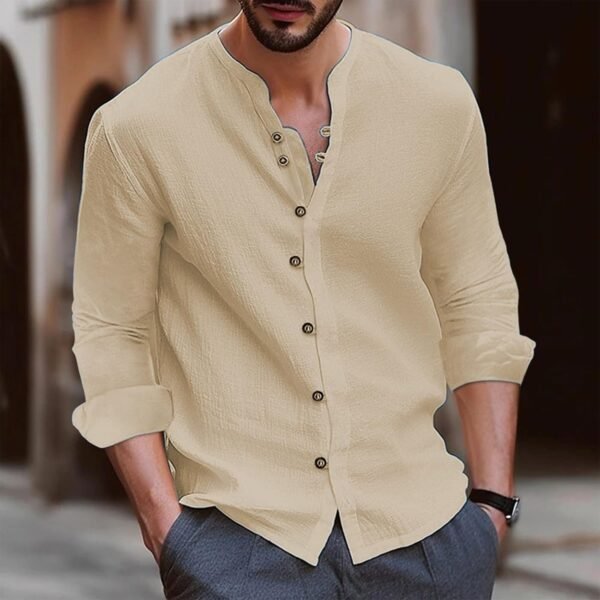 Mens Cotton Linen Shirts Vintage Lightweight Button Down Blo...