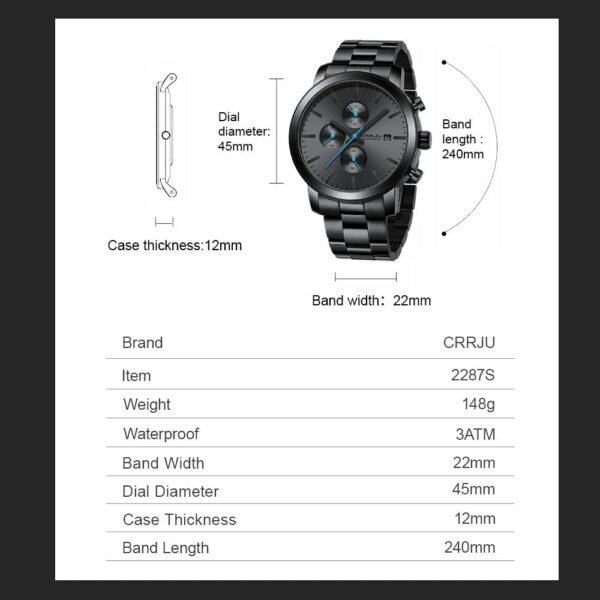 CRRJU Watches for Men Luxury Business Stainless Steel Waterp...