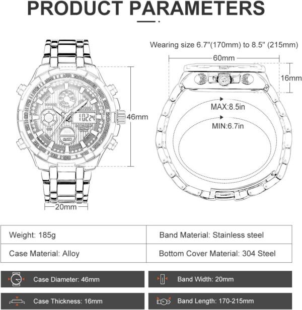 GOLDEN HOUR Luxury Stainless Steel Analog Digital Watches fo...