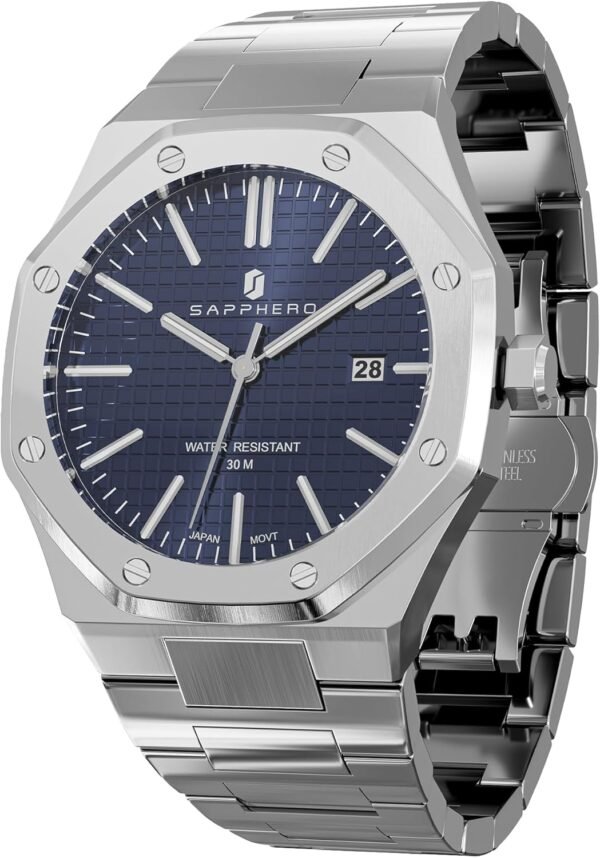 SAPPHERO Men's Watch Octagonal Stainless Steel 30M Waterproo...