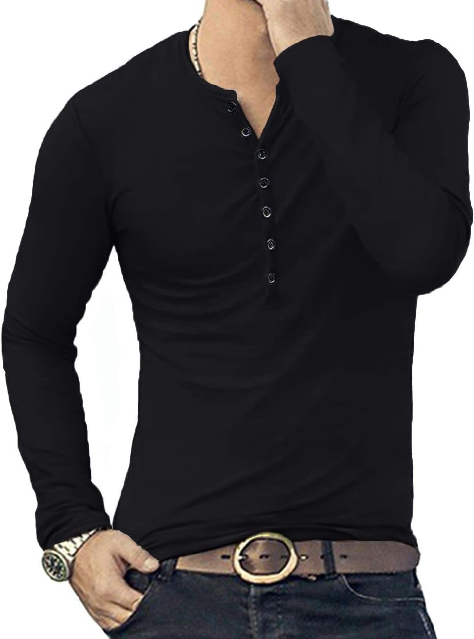 YTD Mens Casual Slim Fit Basic Henley Long Sleeve Fashion T-... - Image 4
