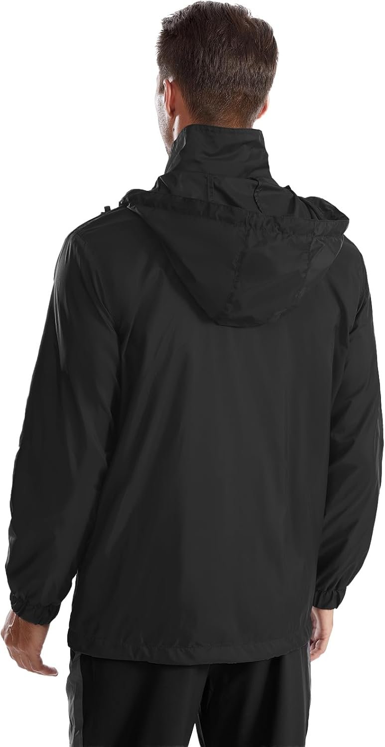 Mens Waterproof Jacket Outdoor Lightweight Hooded Windbreake... - Image 4