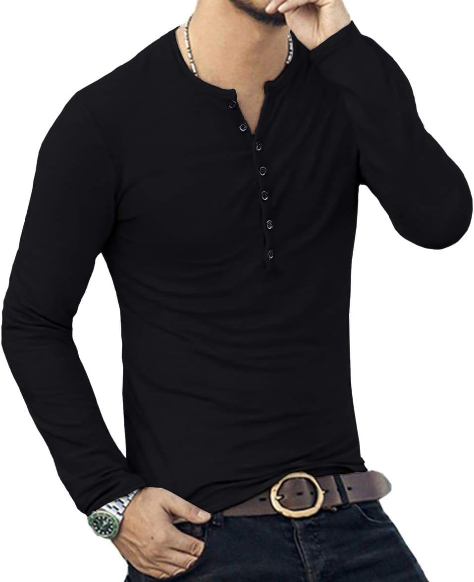 YTD Mens Casual Slim Fit Basic Henley Long Sleeve Fashion T-... - Image 5