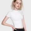PUMIEY Women's Crew Neck Short Sleeve Tops Double Lined Slim...