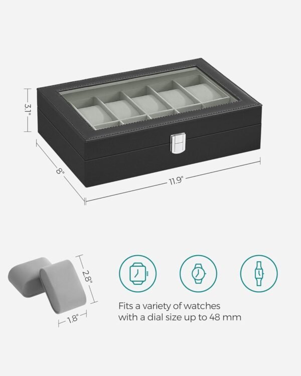 SONGMICS Watch Box, 12-Slot Watch Case with Large Glass Lid,...