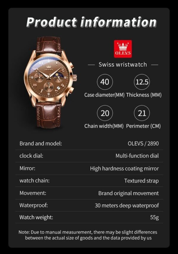 OLEVS Men's Watches Brown Leather with Date,Casual Watches f...