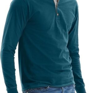 Hanes T Beefyt Henley, Men's Cotton Long Sleeve Shirts