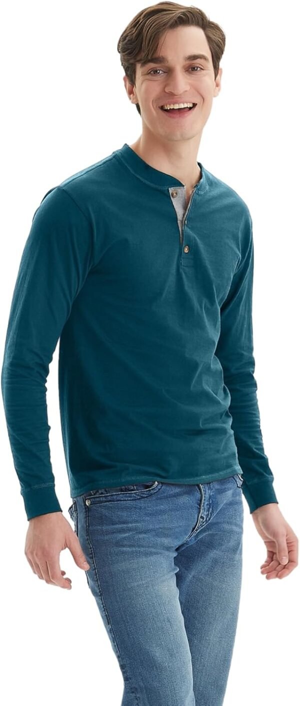 Hanes T Beefyt Henley, Men's Cotton Long Sleeve Shirts