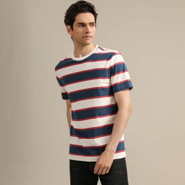 Men's Fashion Casual Cotton Loose Fit Crewneck Classic Strip...
