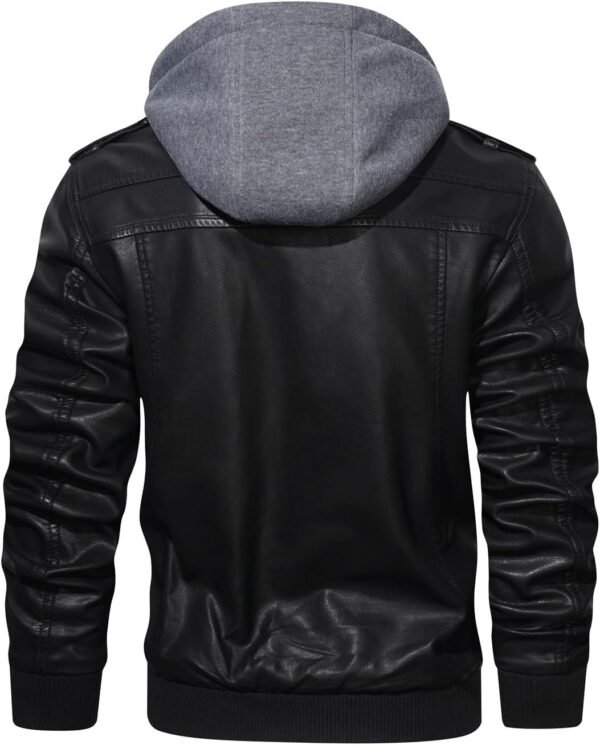 HOOD CREW Men’s Casual Stand Collar PU Faux Leather Zip-Up M...