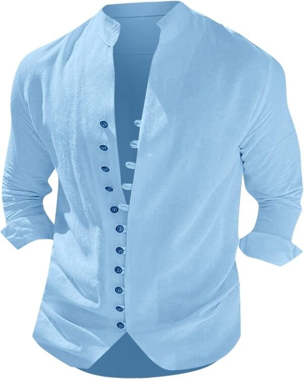 Mens Long Sleeve Cotton Linen Shirt Button Down Blouses Loos...