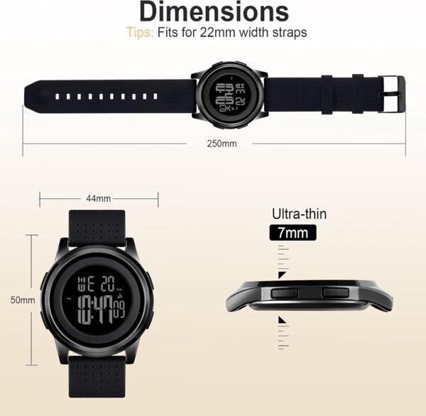 Mens Watch Ultra-Thin Digital Sports Watch Waterproof Stainl...