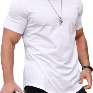 Mens T Shirts Casual Hipster Hip Hop Longline Crewneck Tee S...