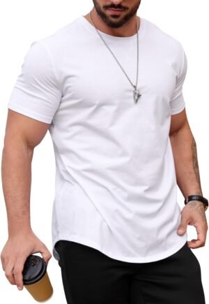 Mens T Shirts Casual Hipster Hip Hop Longline Crewneck Tee S...