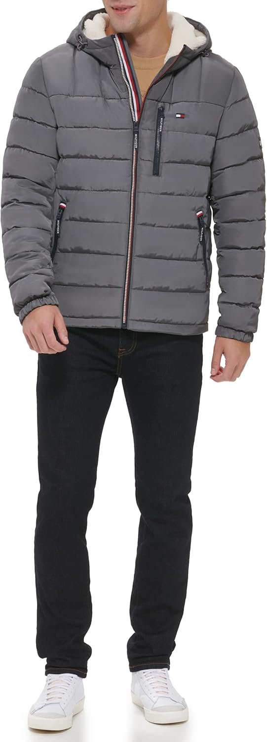 Tommy Hilfiger Men's Midweight Sherpa Lined Hooded Water Res...