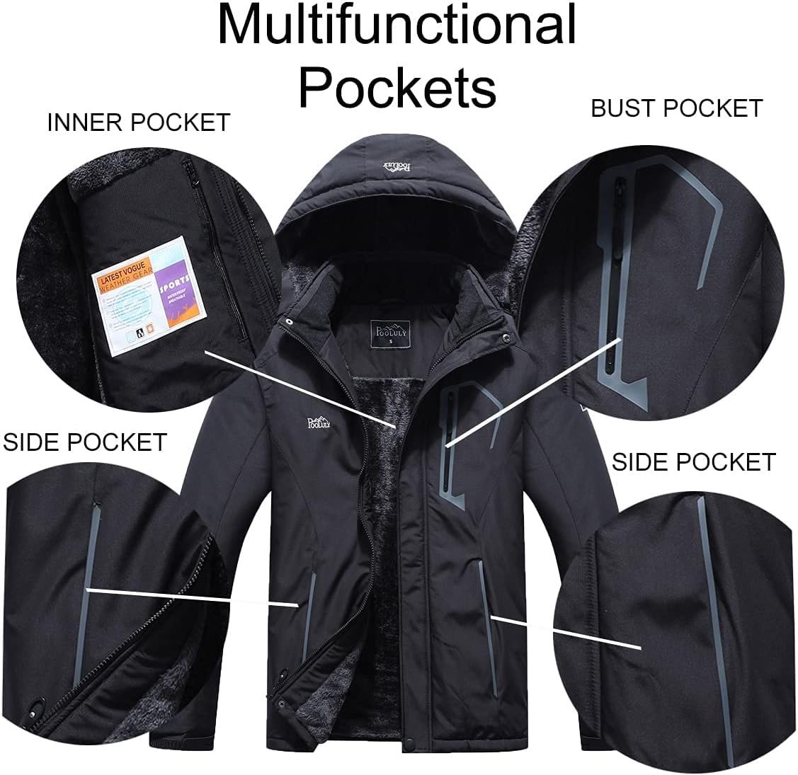 Pooluly Men's Ski Jacket Warm Winter Waterproof Windbreaker ... - Image 5