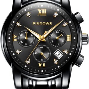 PINDOWS Men's Chronograph Calendar Watch Blue Diamond Analog...