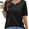 MEROKEETY Women's 2025 Short Sleeve Striped Color Block T Sh...