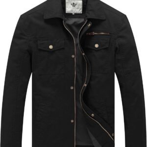 WenVen Men's Casual Canvas Cotton Military Lapel Jacket