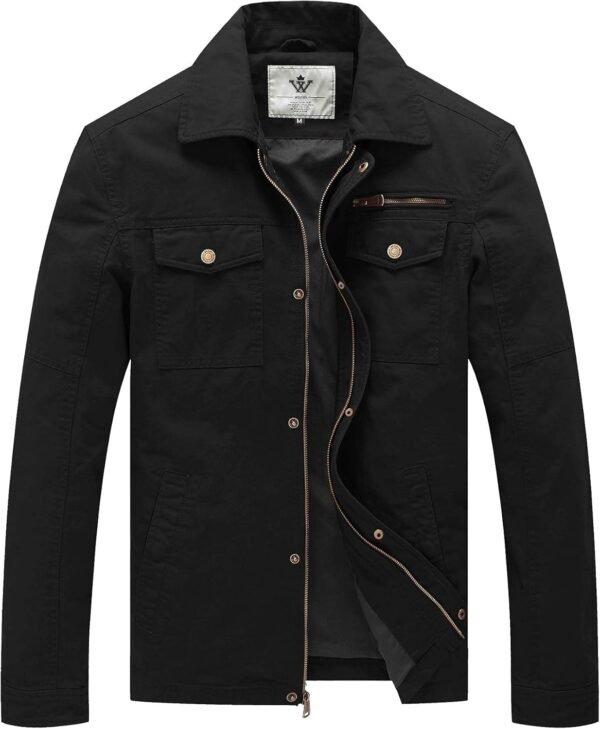 WenVen Men's Casual Canvas Cotton Military Lapel Jacket