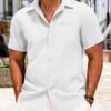 Mens Casual Button Down Shirt Short Sleeve V Neck Tops 2025 ...