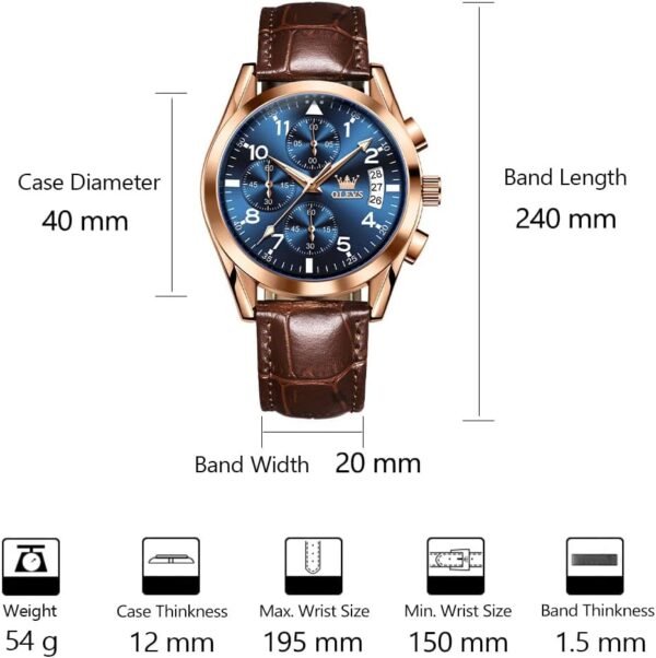 OLEVS Men's Casual Leather Watch, Big Face Chronograph Watch...