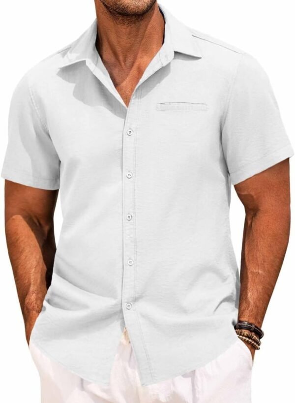 Mens Casual Button Down Shirt Short Sleeve V Neck Tops 2025 ...