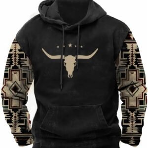 PORCLAY Mens Aztec Hoodie Western Cowboy Hooded Sweatshirt C...