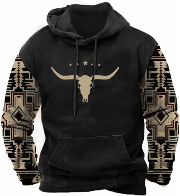 PORCLAY Mens Aztec Hoodie Western Cowboy Hooded Sweatshirt C...