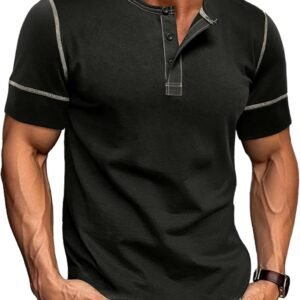 Mens Short Sleeve Henley Shirts Casual Button Tee Shirts Bas...