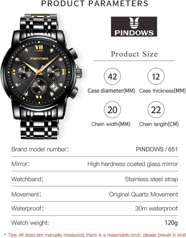 PINDOWS Men's Chronograph Calendar Watch Blue Diamond Analog...