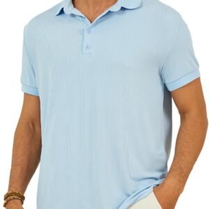 Men's Short Sleeve Polo Shirts Textured Knit Slim Fit Casual...