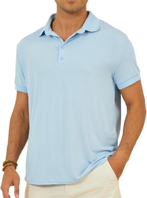 Men's Short Sleeve Polo Shirts Textured Knit Slim Fit Casual...