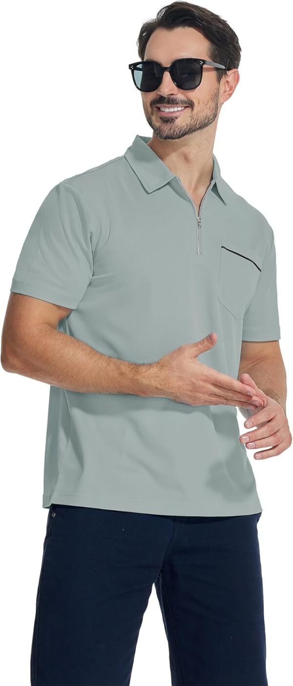 ZITY Mens Polo Shirts Quarter Zip Shirts Casual Classic Ligh...