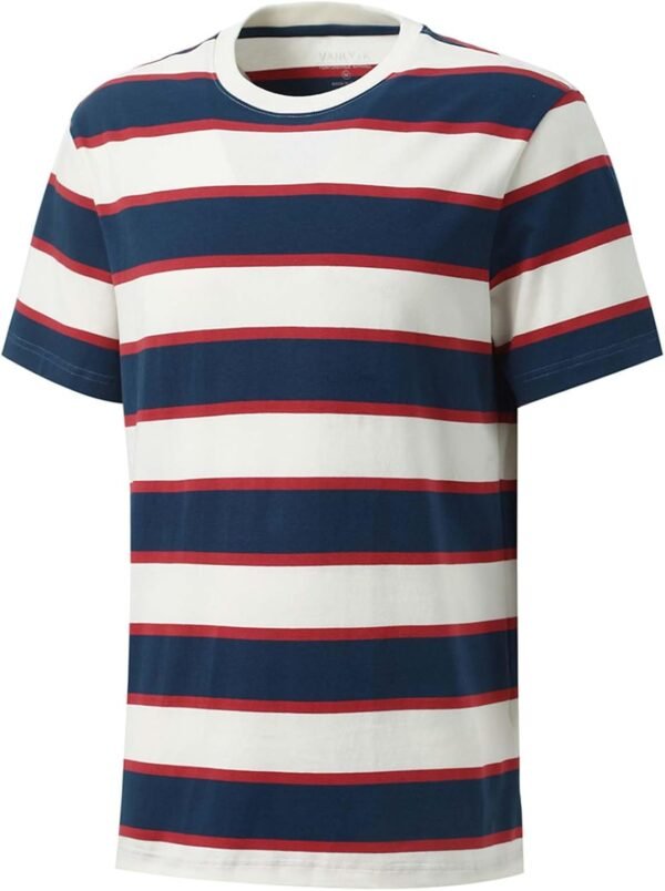 Men's Fashion Casual Cotton Loose Fit Crewneck Classic Strip...