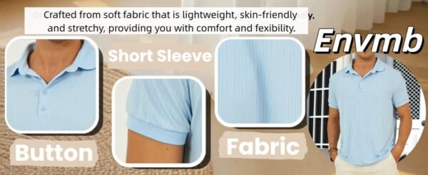 Men's Short Sleeve Polo Shirts Textured Knit Slim Fit Casual...