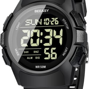 Beeasy Men Digital Sports Watch,Waterproof Watch with Stopwa...