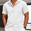 Mens Casual Button Down Shirt Short Sleeve V Neck Tops 2025 ...