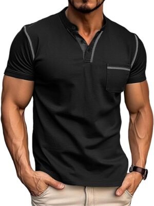 Men's Henley Shirt Lightweight Short Sleeve T-Shirt Casual S...