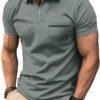 ZITY Mens Polo Shirts Quarter Zip Shirts Casual Classic Ligh...
