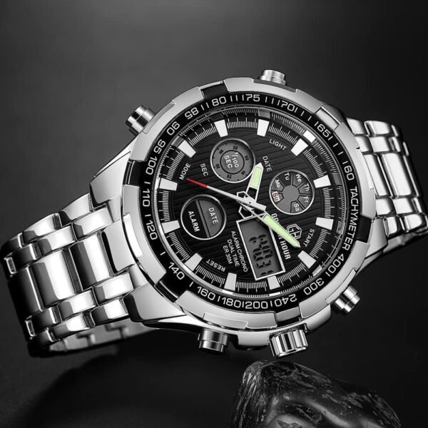 GOLDEN HOUR Luxury Stainless Steel Analog Digital Watches fo...