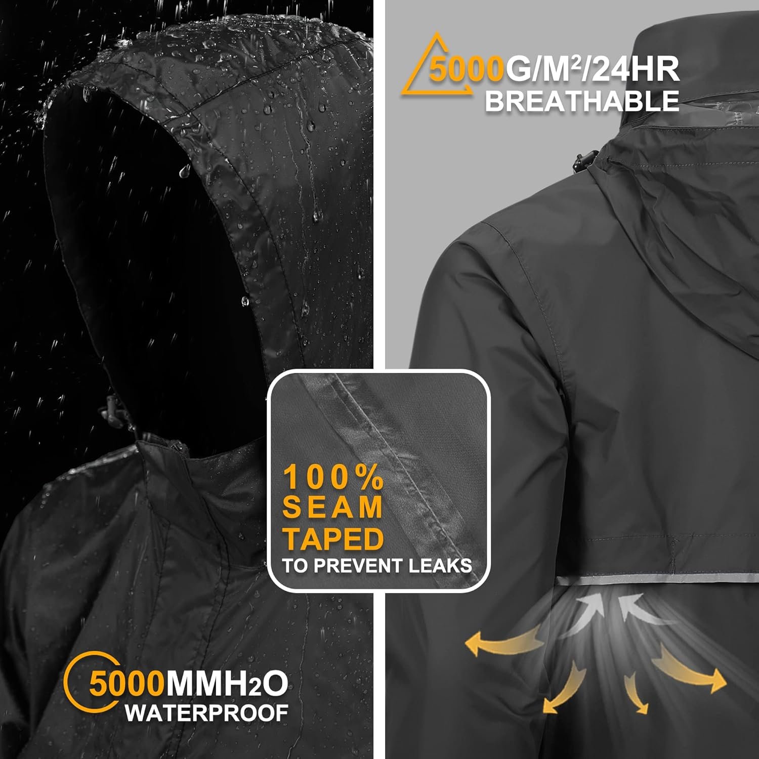 Outdoor Ventures Men's Rain Jacket Waterproof Lightweight Pa... - Image 2